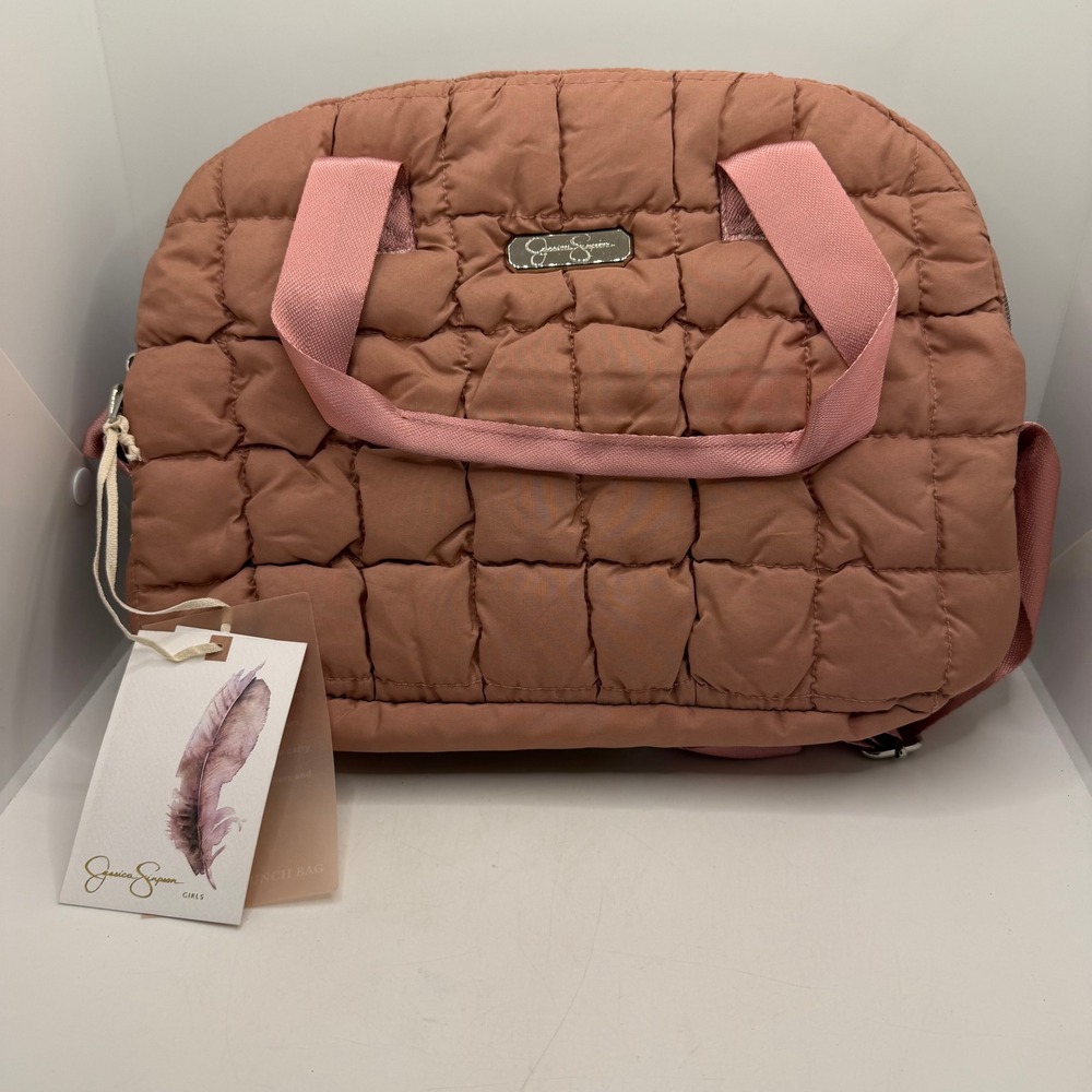 Jessica Simpson Girls Quilted Puffer Insulated Lunch Bag Mauve Pink NWT